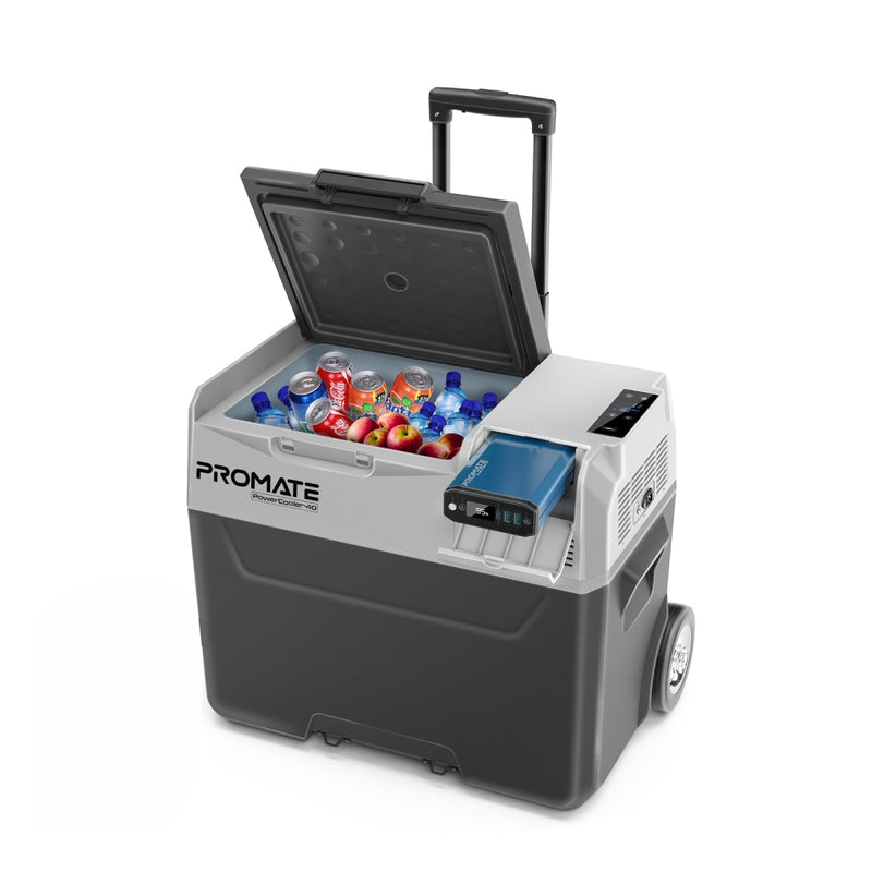 ثلاجة بروميت كول فاست صغيرة محمولة للاستخدام الخارجي بسعة 40 لترًا مع بطارية 52000 مللي أمبير، لون رمادي