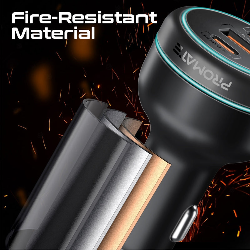PROMATE 230W RapidCharge™ Car Charger with Dual Power Delivery and Quick Charge Ports