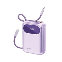 Promate-20000mAh Ultra Compact 35W SuperSpeed™ Power Bank with Built-In USB-C & Lightning Cable,Purple