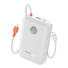 Promate 30000mAh Ultra Compact 35W SuperSpeed™ Power Bank with Built-In USB-C & Lightning Cable,White