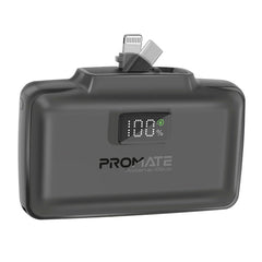 Promate 10000mAh Ultra-Compact fast charging Power Bank with Dual Folding USB-C & Lightning Connector,Black
