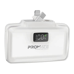 Promate 10000mAh Ultra-Compact fast charging Power Bank with Dual Folding USB-C & Lightning Connector  ,White