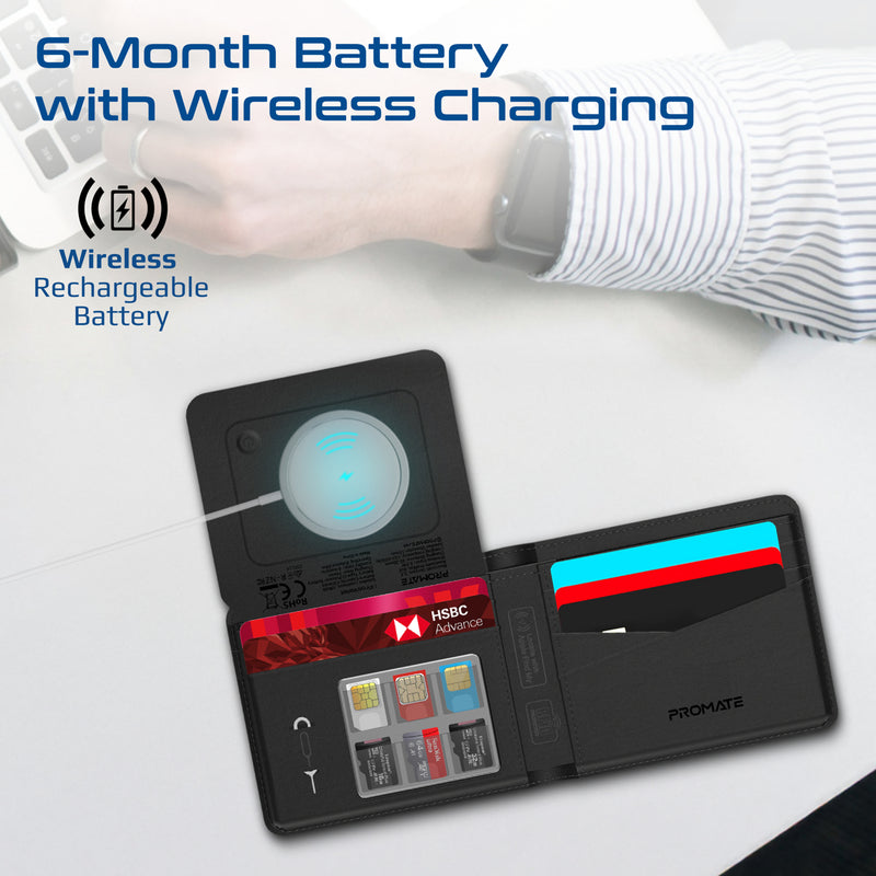 محفظة بروميت الجلدية النحيفة المضادة للفقدان مع حماية RFID وتتبع ذكي، محمية بتقنية RFID، لون أسود