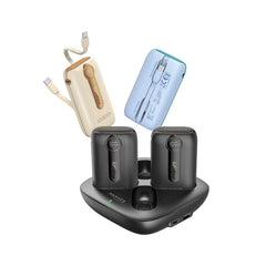 Promate 4-Piece 10000mAh Power Bank Charging Kit w/ Built-in USB-C & Lightning Cables ,BLACK