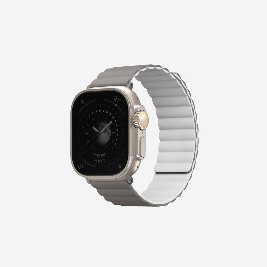 سوار ساعة أبل الذكية القابل للعكس مغناطيسي من UNIQ REVIX مقاس 49/45/44/42 مم - رمادي فاتح / أبيض صيفي