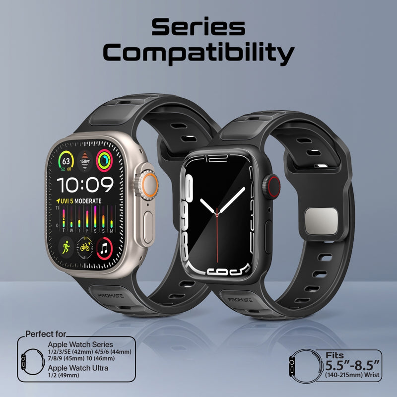 سوار ساعة رياضي متين من السيليكون بلونين - أسود