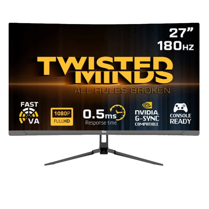 Twisted Minds 27'‘ FHD VA, 180Hz, 0.5ms, HDMI2.0, HDR Curved Gaming Monitor - Black