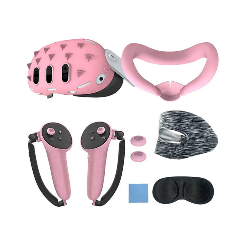 مجموعة حافظات حماية سيليكونية مسطحة سداسية الشكل من Gamax Meta Quest 3، لون وردي