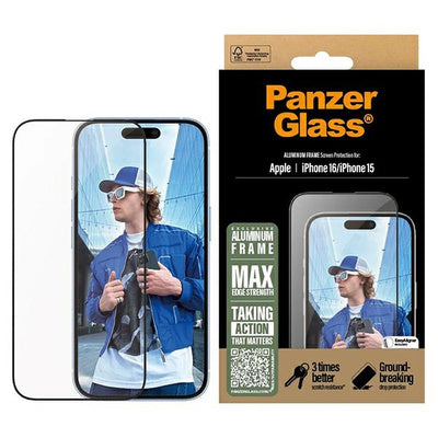 واقي شاشة PanzerGlass® بإطار ألومنيوم لهاتف iPhone 16 Plus | مقاس فائق العرض