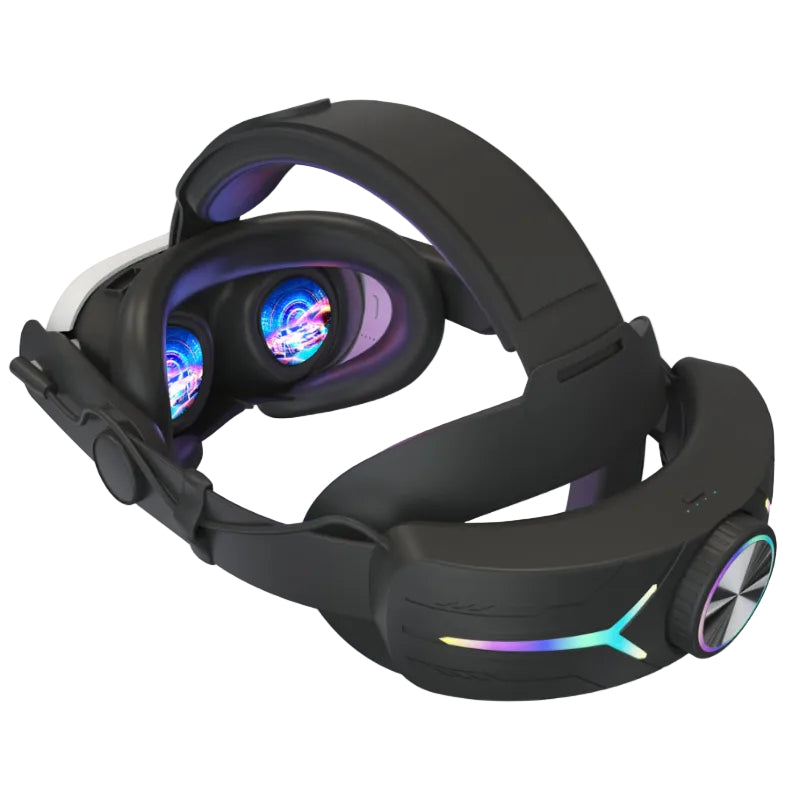 حامل رأس قابل للتعديل من Gamax مزود بشحن قابل للتعديل (8000 مللي أمبير) وإضاءة RGB لجهاز Meta Quest 3 (c2) - أسود